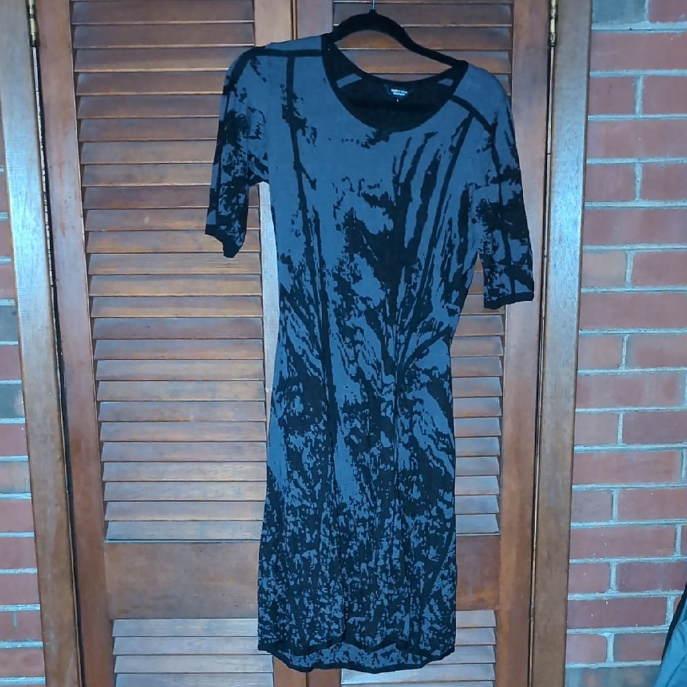 Simply Vera Vera Wang Charcoal and Black Patterned Midi Dress